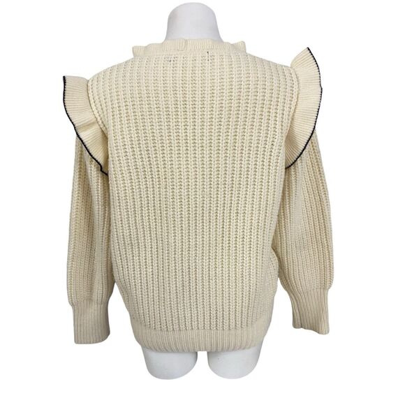 Sweater Womens Large Cable Knit Ruffle Preppy Cottage Peasant Feminine Cozy - Picture 3 of 15